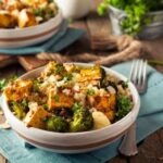 Homemade Quinoa Tofu Bowl with Roasted Veggies and Herbs